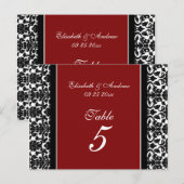 Bruiloft Tafel Nummer Kaarten Rood Damask (Voorkant / Achterkant)