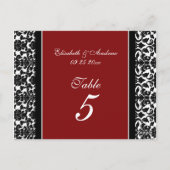 Bruiloft Tafel Nummer Kaarten Rood Damask (Achterkant)
