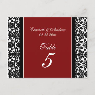Bruiloft Tafel Nummer Kaarten Rood Damask