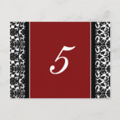 Bruiloft Tafel Nummer Kaarten Rood Damask (Voorkant)