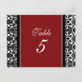 Bruiloft Tafel Nummer Kaarten Rood Damask (Achterkant)