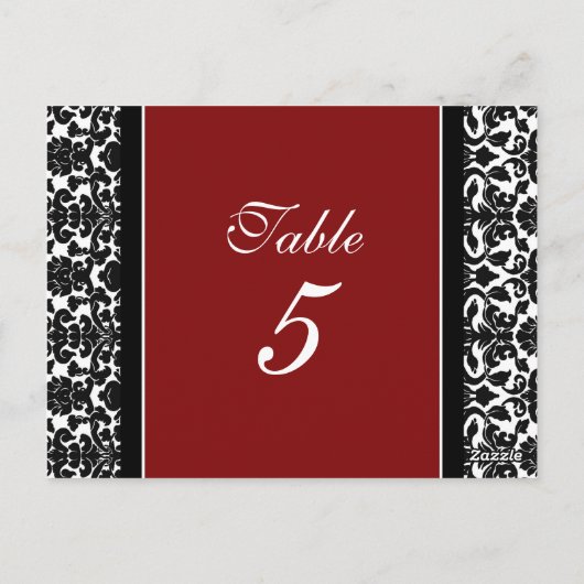 Bruiloft Tafel Nummer Kaarten Rood Damask (Achterkant)