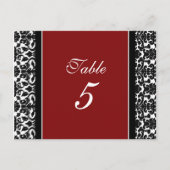 Bruiloft Tafel Nummer Kaarten Rood Damask (Voorkant)