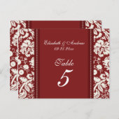 Bruiloft Tafel Nummer Kaarten Rood Damask (Voorkant / Achterkant)