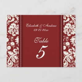 Bruiloft Tafel Nummer Kaarten Rood Damask