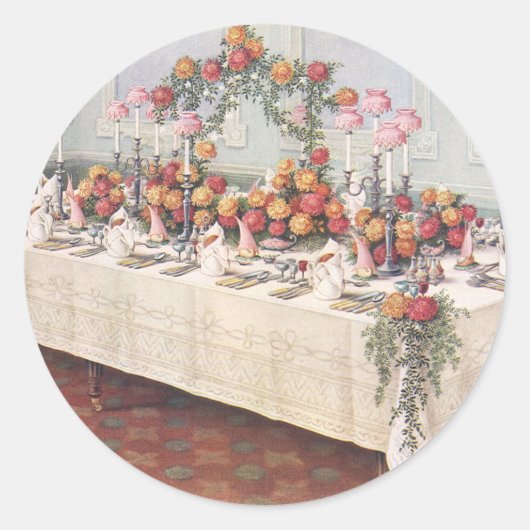 Bruiloft Tafel Vintage Ronde Sticker (Voorkant)