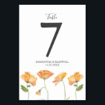Bruiloft Tafelnummer Botanische Sinaasappel Bloeme<br><div class="desc">Dit botanische bruidstafelnummer tafelblad bord heeft elegante waterverf papaverbloemen in tinten sinaasappel. Gebruik de velden voor eenvoudige sjabloon om uw aangepaste namen, trouwdatum en tabelnummers toe te voegen. Om meer dag van briefpapier en de volledige bruiloft thema te zien www.zazzle.com/dotellabelle Unique waterverf art and design by Victoria Grigaliunas of Do...</div>
