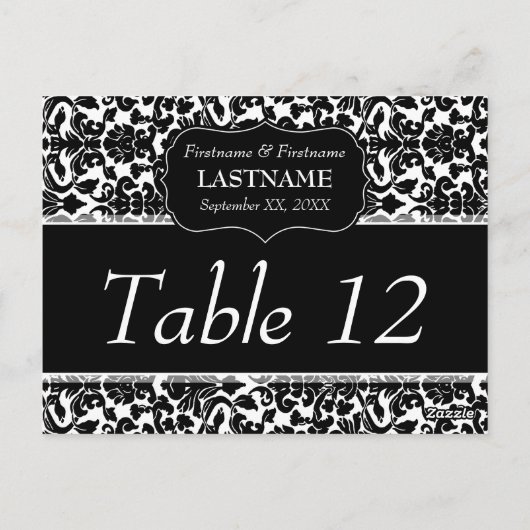 Bruiloft Tafelnummer Teken Damast Patroon (Achterkant)