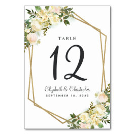 Bruiloft Tafelnummer Wit Bloemen Goud Geometrisch
