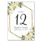 Bruiloft Tafelnummer Wit Bloemen Goud Geometrisch (Voorkant)