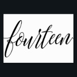 Bruiloft Tafelnummers - Luxe Typografie - Zwart 14<br><div class="desc">Luxe kalligrafie tafel nummer 14 (zwart): Deze elegante kalligrafie tafel nummerkaart is ingesteld in rijk zwart, maar u kunt het veranderen in elke kleur die u wilt alleen door het veranderen van uw achtergrond kleur!. **HOE DE ONTWERPKLEUR TE WIJZIGEN (Het woord "RSVP")** 1) Klik op de Button "Personaliseren". 2) Klik...</div>