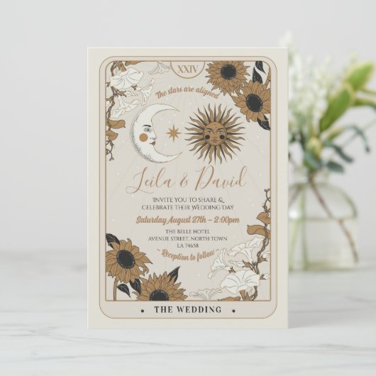 Bruiloft tarot maan zon sterren de liefhebbers uit kaart (Staand voorkant)