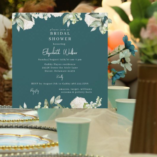 Bruiloft Teal Witte Hortensia Vierkant Kaart