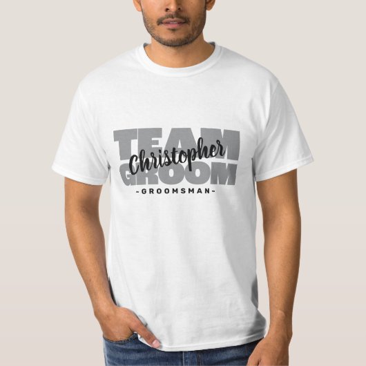 Bruiloft Team Bruidegom Naam Bruidsjonker Grijs T-shirt (Voorkant)