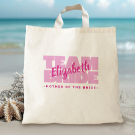 Bruiloft Team Moeder Van De Bruid Naam Roze Retro Tote Bag
