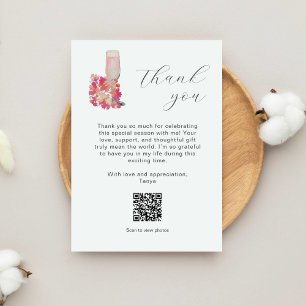 Bruiloft Thank you Bloemen Prosecco QR Code Bedankkaart