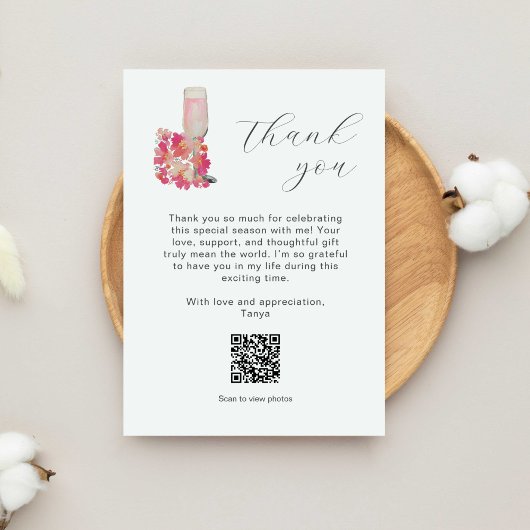 Bruiloft Thank you Bloemen Prosecco QR Code Bedankkaart