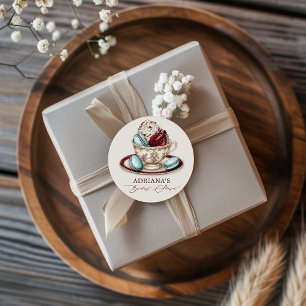 Bruiloft Thee Feestje Macarons Ronde Sticker