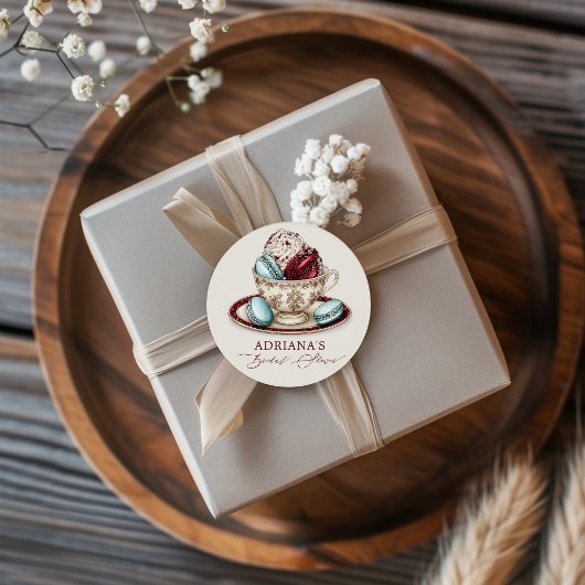 Bruiloft Thee Feestje Macarons Ronde Sticker