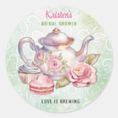 Bruiloft Thee Feestje Ronde Sticker (Voorkant)