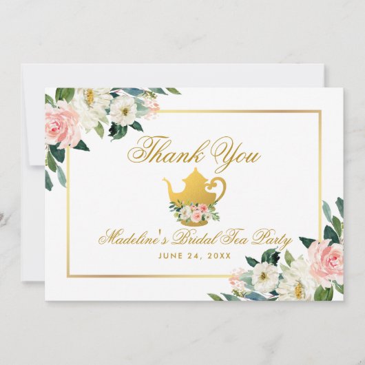 Bruiloft Thee Party Goud Roze Bloemstuk Bedankt (Voorkant)