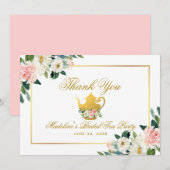 Bruiloft Thee Party Goud Roze Bloemstuk Bedankt (Voorkant / Achterkant)