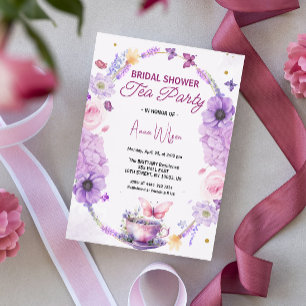 Bruiloft Thee Party Lavendel Lilac Vlinder Kaart