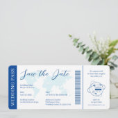 Bruiloft Ticket Paspoort Santorini Blauw Kaart (Staand voorkant)