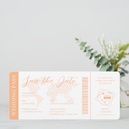 Bruiloft Ticket Pass Passport Sinaasappel Kaart (Staand voorkant)