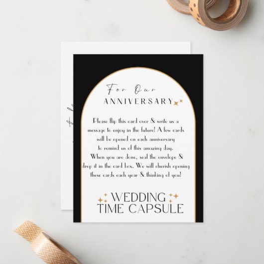 Bruiloft Tijd Capsule Custom Briefpapier Goud/Zwar Notitiekaartje (Voorkant / Achterkant in situ)