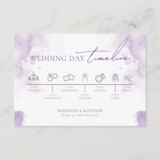 Bruiloft Tijdlijn Lavendel Tuin Bruiloft Informatiekaartje (Voorkant)