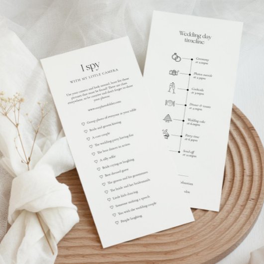 Bruiloft tijdlijn met iconen en ik spion spel menu