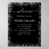 Bruiloft tijdlijn programma zwart zilver wit poster (Voorkant)