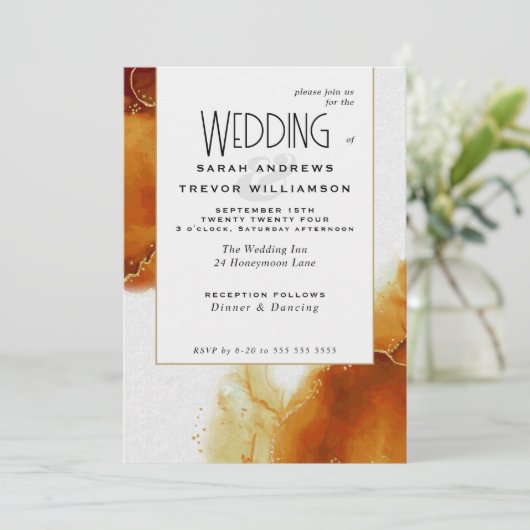 Bruiloft Topaz Goud Abstract Marmer Kaart (Staand voorkant)