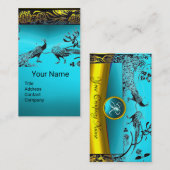 BRUILOFT TORTELDUIFJES Gold Aqua Blue Gem Monogram Visitekaartje (Voorkant / Achterkant)