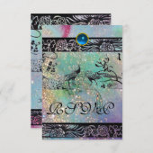 BRUILOFT TORTELDUIFJES MONOGRAM RSVP zwart groen g (Voorkant / Achterkant)