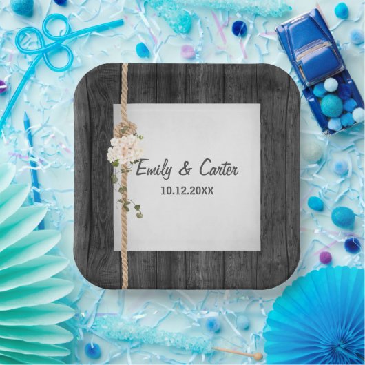 Bruiloft touw knoop op schuur hout papieren bordje (Feest)