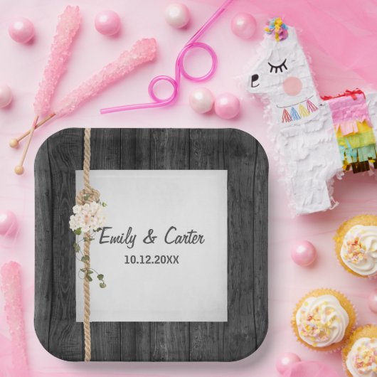 Bruiloft touw knoop op schuur hout papieren bordje (Feest)