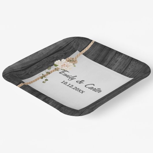 Bruiloft touw knoop op schuur hout papieren bordje (Gebogen)