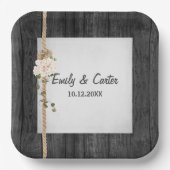 Bruiloft touw knoop op schuur hout papieren bordje (Voorkant)