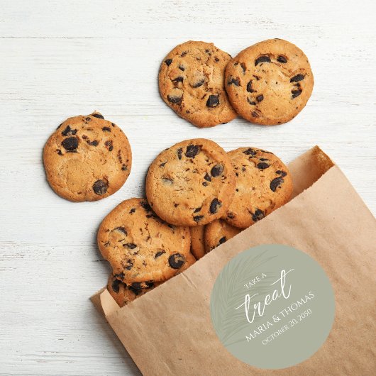 Bruiloft Trendy Sage Green Neem een traktatie Ronde Sticker