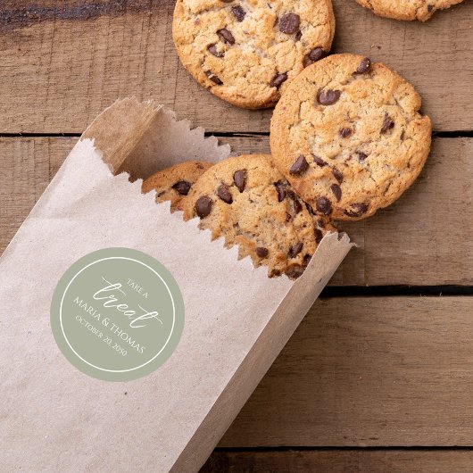 Bruiloft Trendy Script Green Take a Treat Ronde Sticker