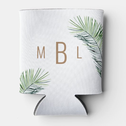 Bruiloft Tropisch gebladerte Goud Monogram Blikjeskoeler (Voorkant)