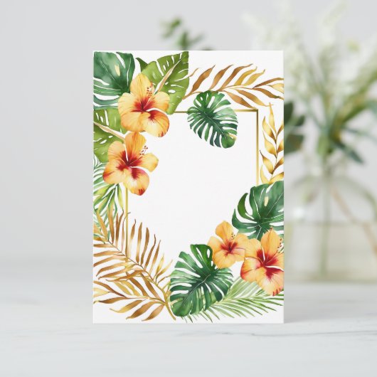 Bruiloft tropisch lijst bloemen en bladeren kaart (Staand voorkant)