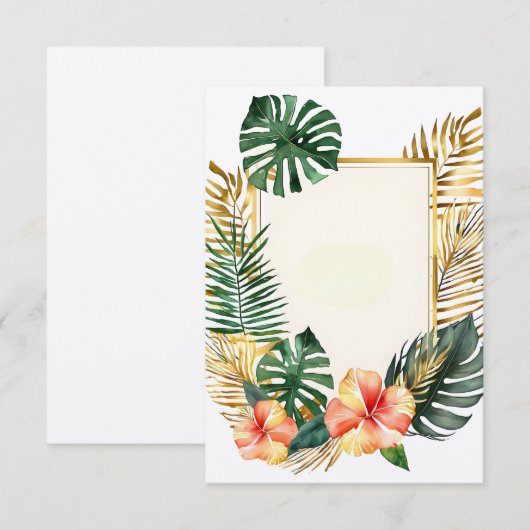 Bruiloft tropisch lijst bloemen en bladeren kaart (Voorkant / Achterkant)