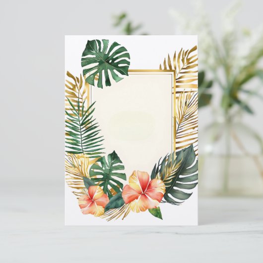 Bruiloft tropisch lijst bloemen en bladeren kaart (Staand voorkant)