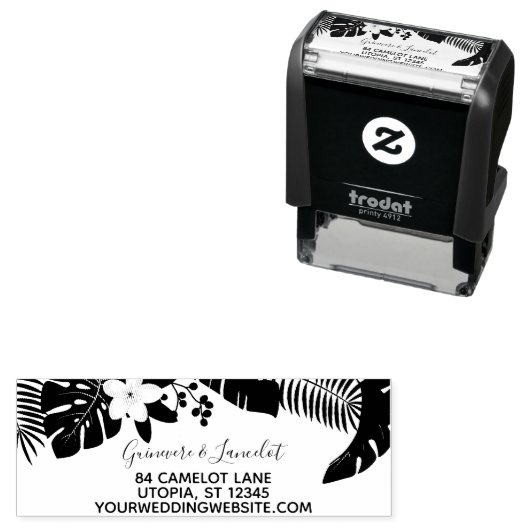 Bruiloft tropische palm laat modern retour adres  zelfinktende stempel (In situ)