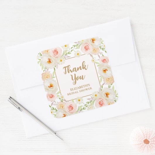 Bruiloft Tuin Bloemen Bedankt Vierkante Sticker (Envelop)