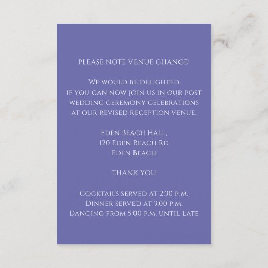 Bruiloft tulp boeket monogram blauw wit veranderin informatiekaartje (Achterkant)