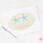 Bruiloft Turquoise Aqua Starfish Save the Date Ovale Sticker (Envelop)